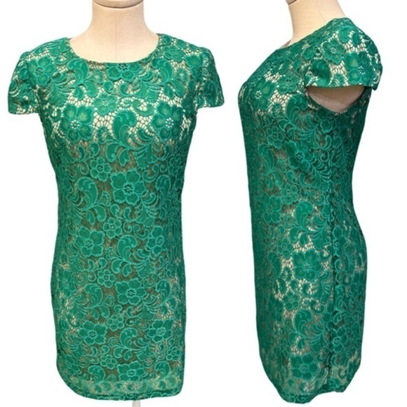 Ivy & Blu Maggy Boutique Green Lace Over Sheath Mini Dress - Picture 1 of 12